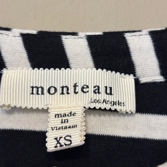 MONTEAU Striped Skater Style Dress with Puff Sleeve Detail - Picture 3 of 4